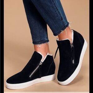 Steve Madden Black Suede, White Bottom High-Top Zip Up Sneakers [Size 8.5]